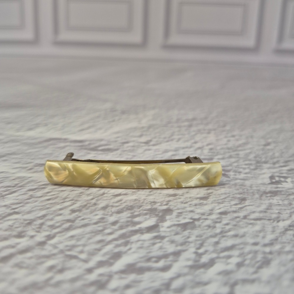 Vintage Made in France Cream Pearloid Rectangular Hair Barrette Clip Accessory